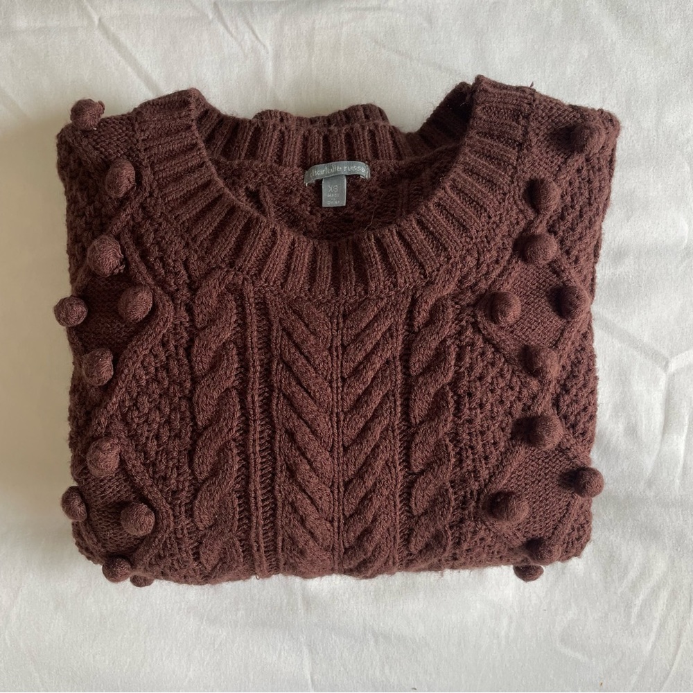 Y2K Charlotte Russe Brown Chunky Puff Cable Knit Crew Neck Cropped Sweater